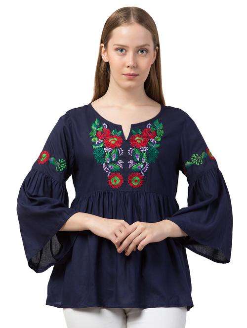 notch neck floral enbroidered top - 16740760 - Very Small Image - 1