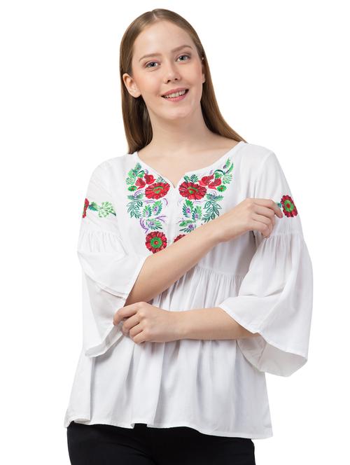 notch neck floral enbroidered top - 16740761 - Very Small Image - 1