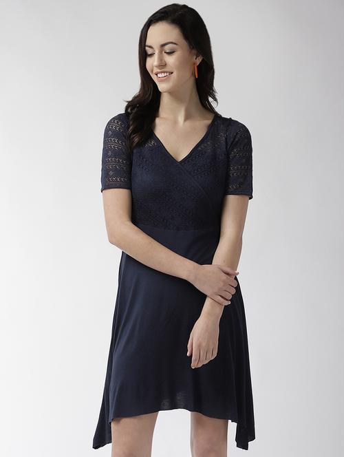 v-neck laced asymmetric dress - 16740788 - Very Small Image - 1