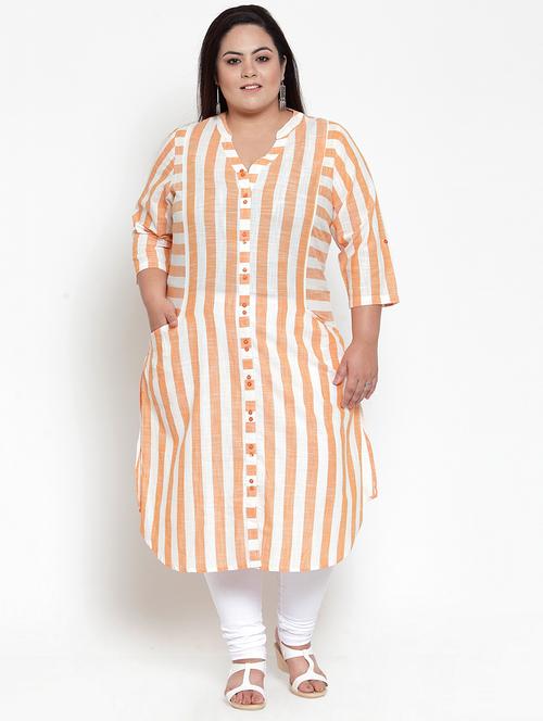 orange cotton aline kurta - 16740914 - Very Small Image - 1