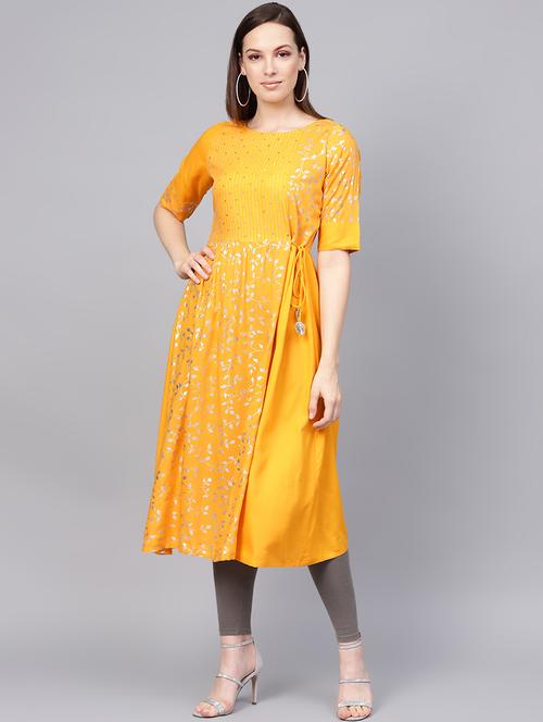 foil print flared kurta - 16741096 - Very Small Image - 1
