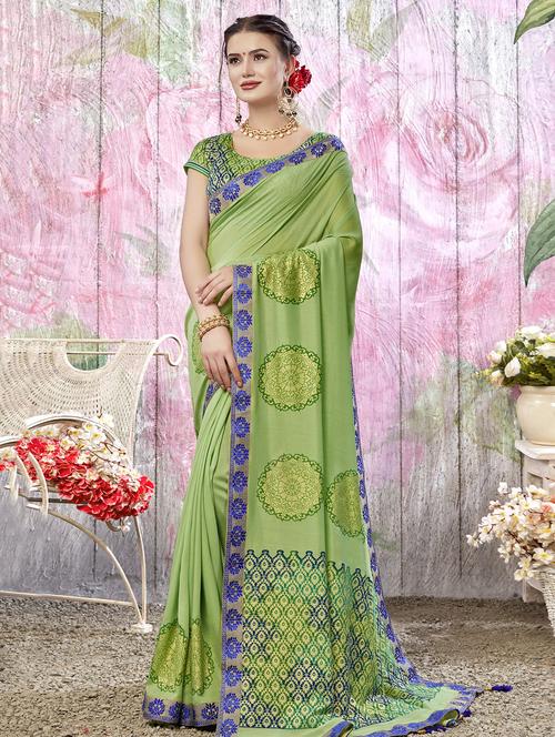 ethnic motif printed saree with blouse - 16741124 - Very Small Image - 1