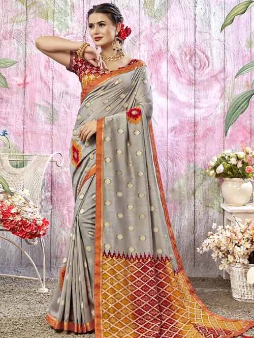 floral printed saree with blouse - 16741125 - Very Small Image - 1