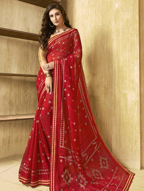 polka dot printed saree with blouse - 16741148 - Very Small Image - 1