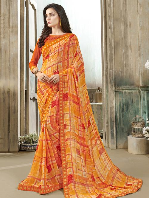 abstract printed saree with blouse - 16741180 - Very Small Image - 1