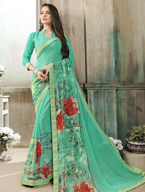 floral printed saree with blouse - 16741181 - Very Small Image - 1