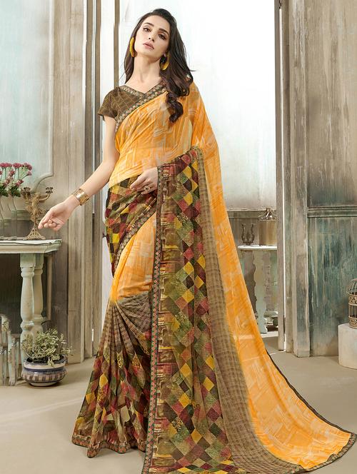 abstract printed saree with blouse - 16741187 - Very Small Image - 1