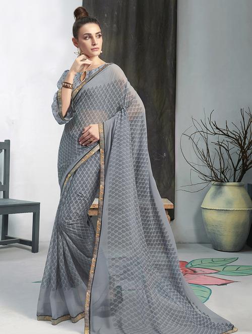lace printed saree with blouse - 16741198 - Very Small Image - 1
