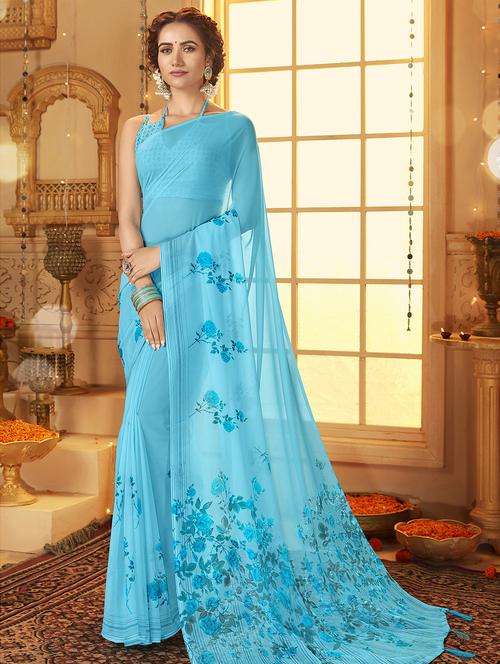 floral printed saree with blouse - 16741211 - Very Small Image - 1