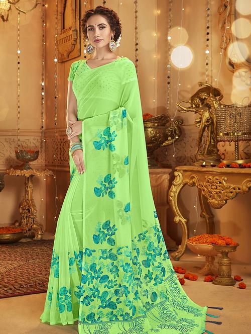 floral printed saree with blouse - 16741213 - Very Small Image - 1