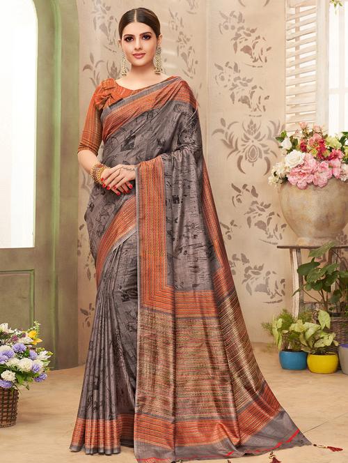 abstract printed saree with blouse - 16741224 - Very Small Image - 1