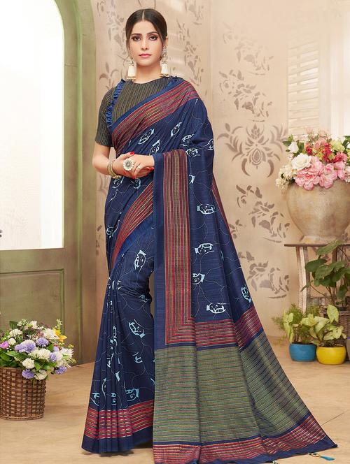 abstract printed saree with blouse - 16741231 - Very Small Image - 1