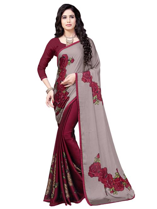 floral printed saree with blouse - 16741734 - Very Small Image - 1