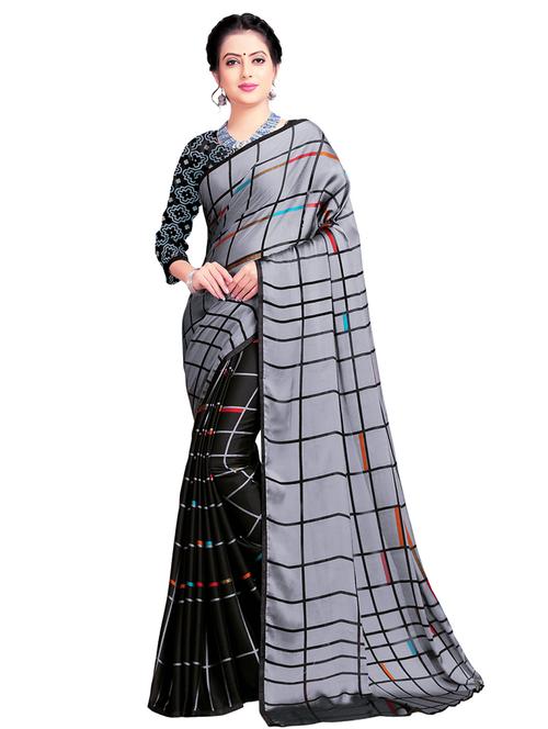 checkered printed saree with blouse - 16741738 - Very Small Image - 1