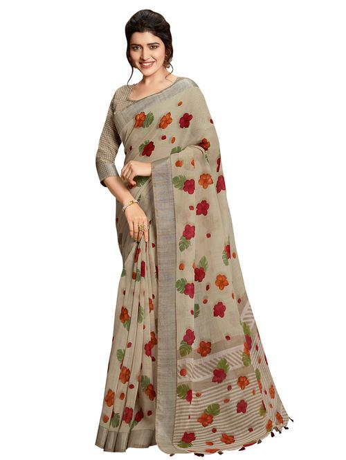 floral printed saree with blouse - 16741743 - Very Small Image - 1