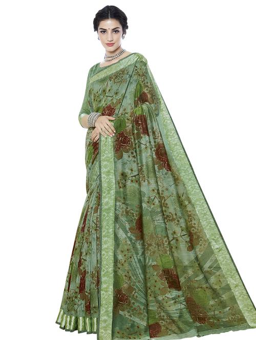 floral printed saree with blouse - 16741773 - Very Small Image - 1