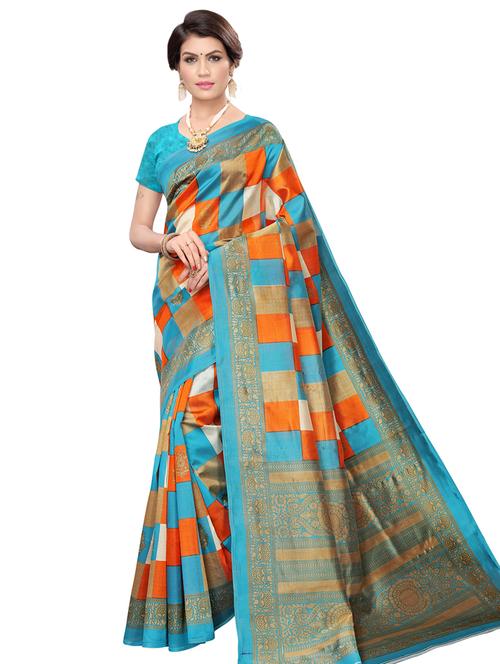 checkered printed saree with blouse - 16741793 - Very Small Image - 1