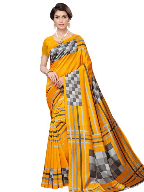checkered printed saree with blouse - 16741796 - Very Small Image - 1