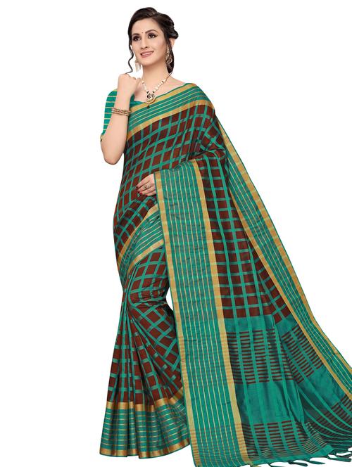 checkered printed saree with blouse - 16741818 - Very Small Image - 1