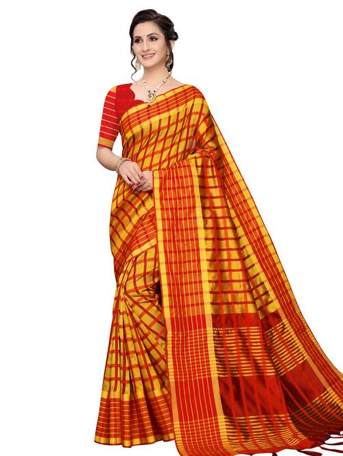 checkered printed saree with blouse - 16741819 - Very Small Image - 1