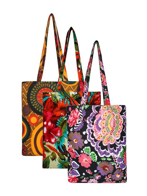 multi colored canvas combo shopping bag - 16742100 - Very Small Image - 1