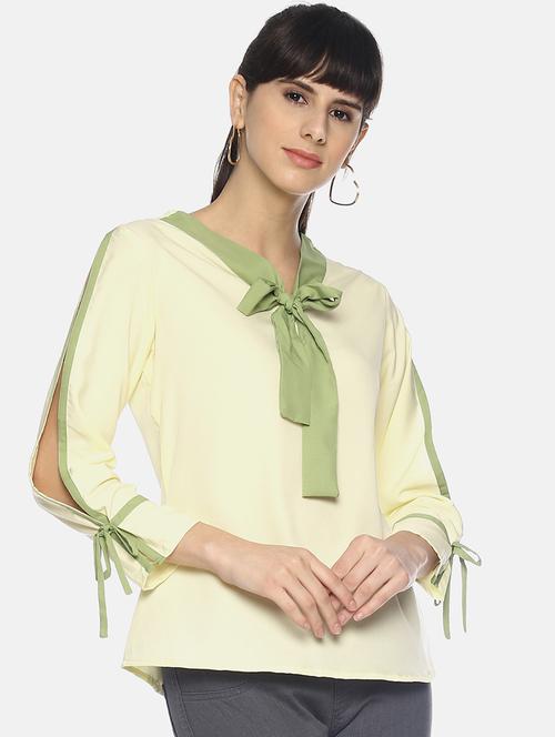 contrast tie knot slit sleeved top - 16743947 - Very Small Image - 1