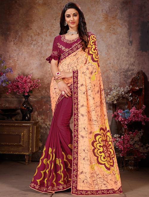 ethnic printed saree with blouse - 16745524 - Very Small Image - 1
