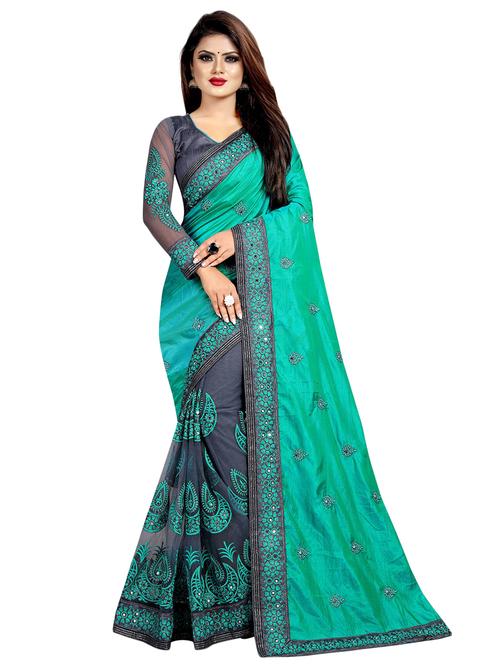 embroidered half and half saree with blouse - 16745721 - Very Small Image - 1