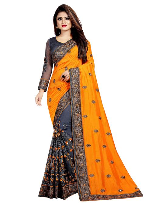 embroidered half and half saree with blouse - 16745725 - Very Small Image - 1