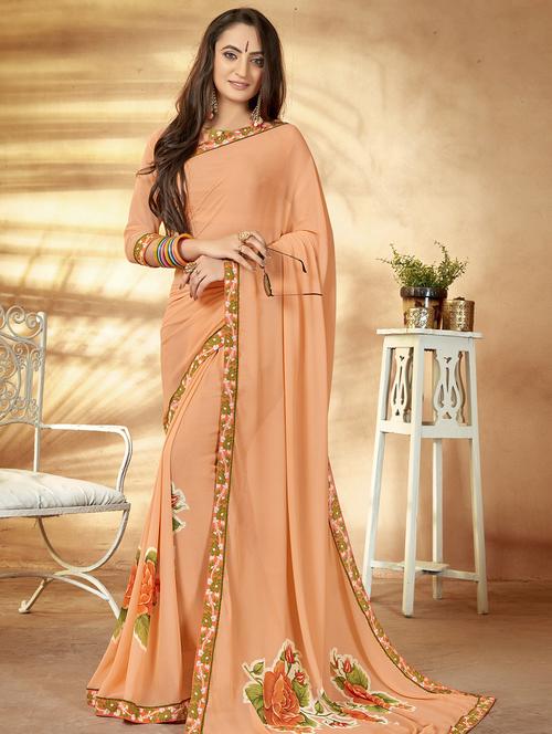 floral printed saree with blouse - 16749897 - Very Small Image - 1