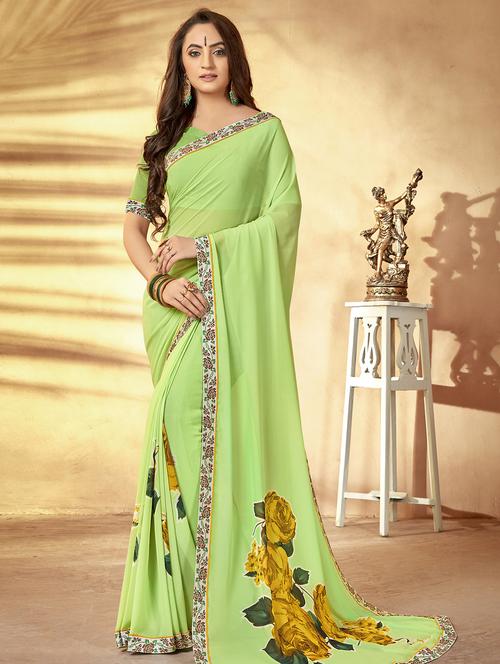 floral printed saree with blouse - 16749898 - Very Small Image - 1