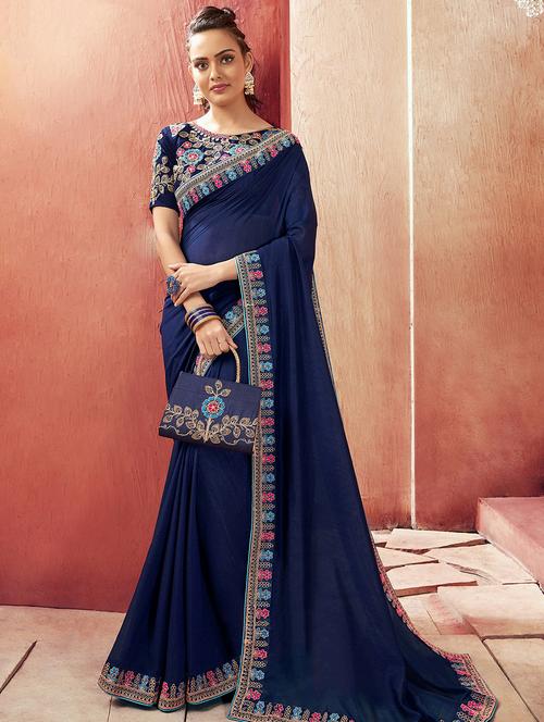 bordered plain saree with blouse - 16749919 - Very Small Image - 1