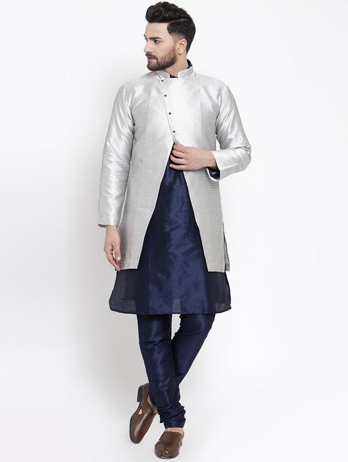silver silk blend sherwani set - 16750181 - Very Small Image - 1