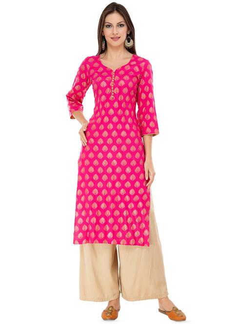 magenta printed straight kurta - 16750227 - Very Small Image - 1