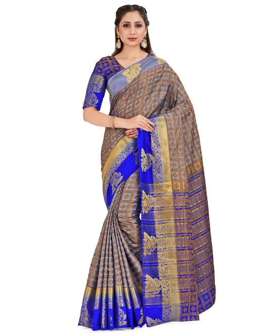 checkered banarasi saree - 16750672 - Very Small Image - 1