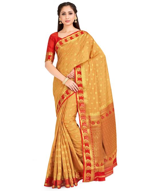 women's self design bronze colored saree with blouse - 16750695 - Very Small Image - 1