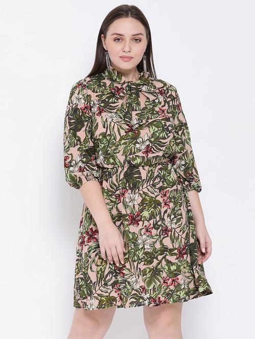 tie up neck tropical a-line dress - 16750791 - Very Small Image - 1