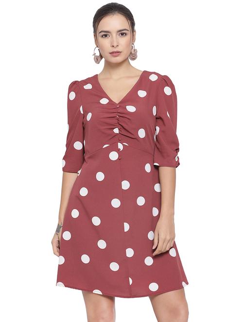 v-neck polka dot a-line dress - 16750819 - Very Small Image - 1