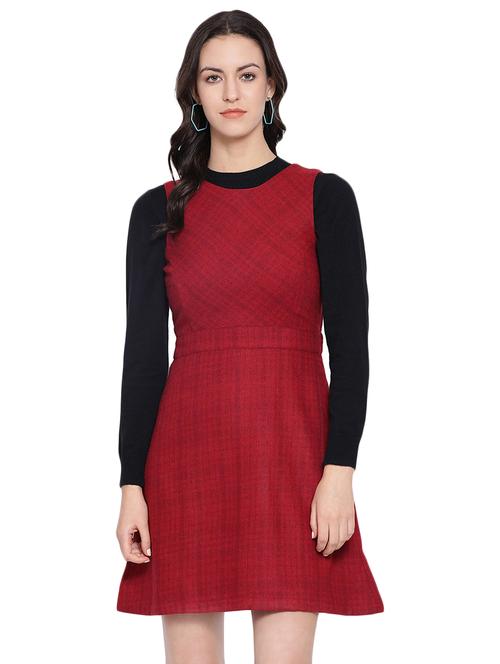 round neck checkered a-line dress - 16750831 - Very Small Image - 1