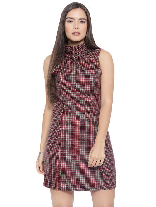 turtle neck checkered a-line dress - 16750835 - Very Small Image - 1