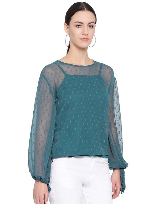 tie knot sleeved sheer top - 16750908 - Very Small Image - 1