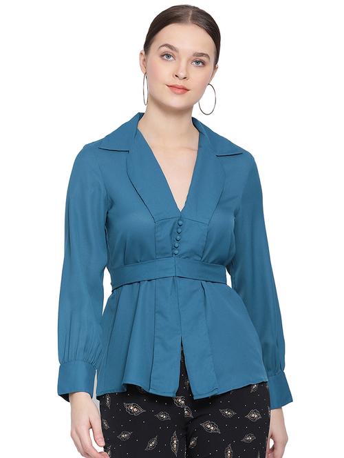 lapel neck tie back top - 16750918 - Very Small Image - 1