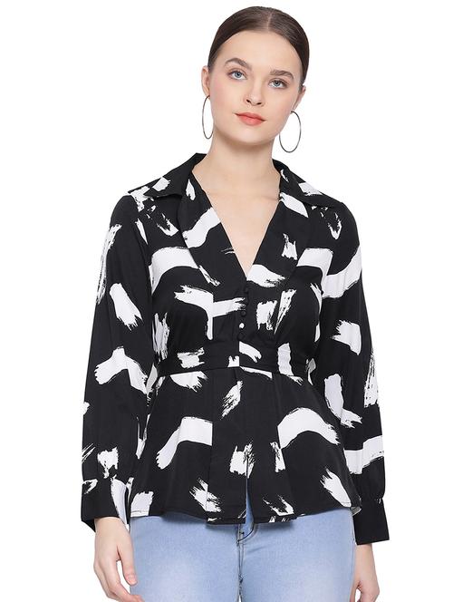 lapel neck tie back top - 16750919 - Very Small Image - 1