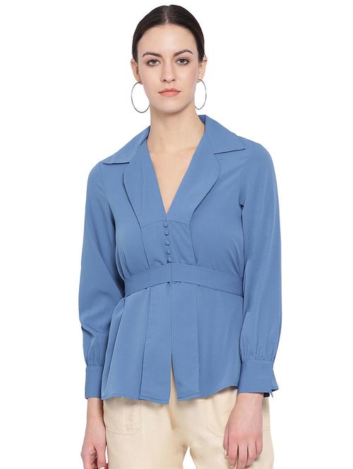 lapel neck tie back top - 16750923 - Very Small Image - 1