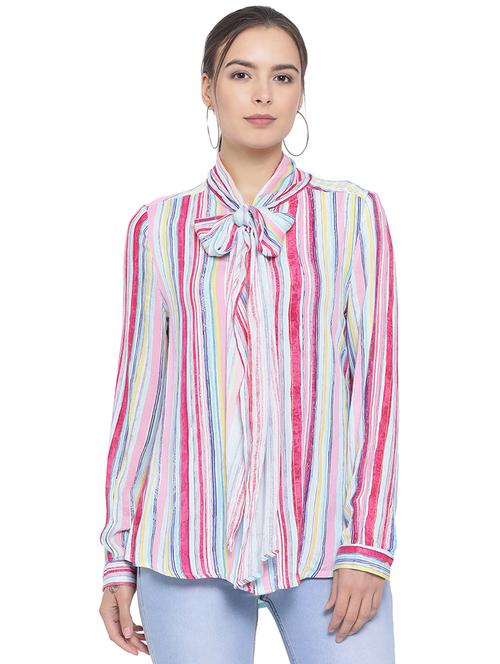 tie up neck striped top - 16750931 - Very Small Image - 1