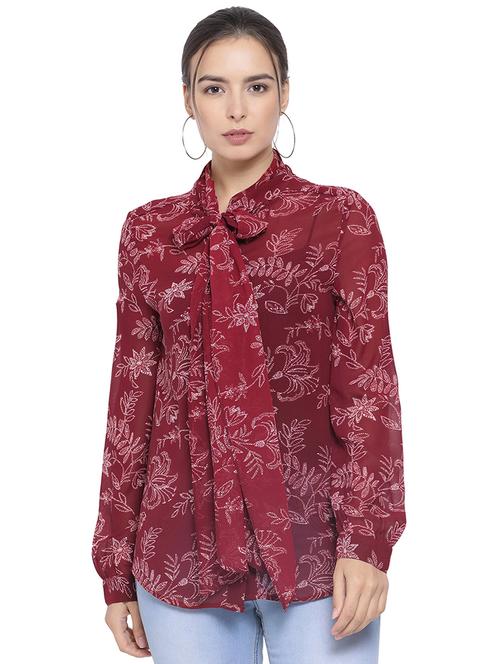 tie up neck floral top - 16750935 - Very Small Image - 1