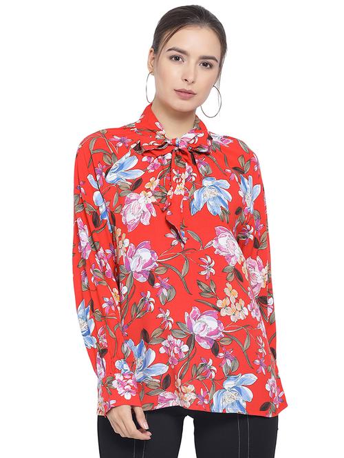 tie up neck floral top - 16750940 - Very Small Image - 1
