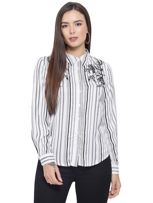 embroidered detail striped shirt - 16751000 - Very Small Image - 1