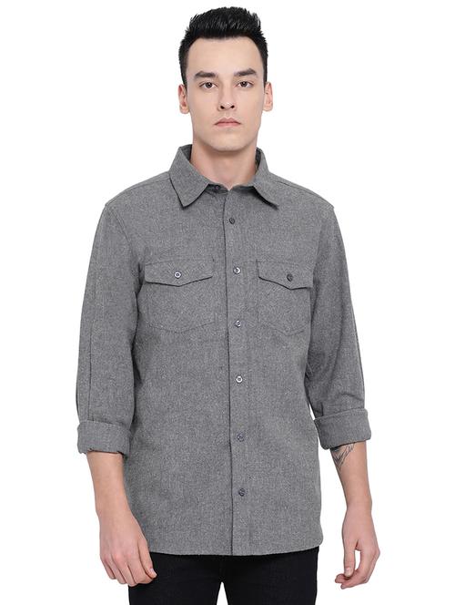 grey solid casual shirt - 16751039 - Very Small Image - 1