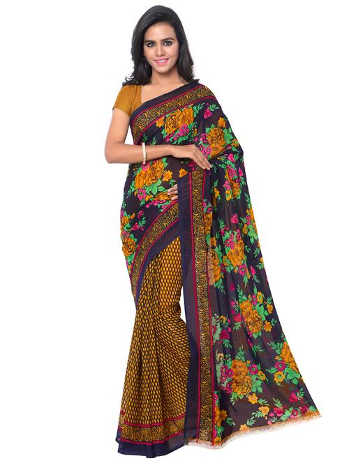 floral printed saree with blouse - 16751544 - Very Small Image - 1